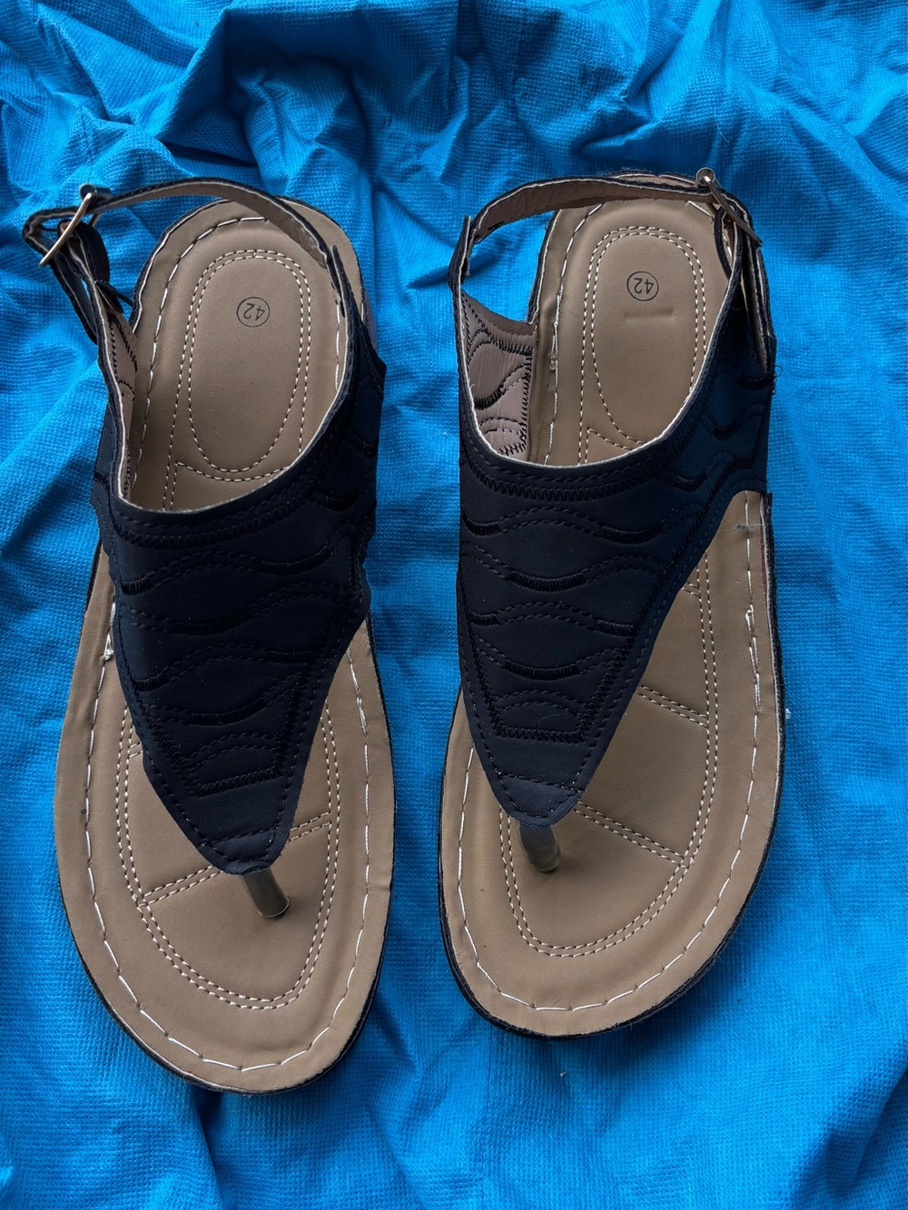 Low-Wedge Arch Support Thong Sandals With Back Strap Black Women’s Size 10 EU 42